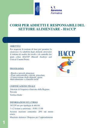 CORSI PER ADDETTI E RESPONSABILI DEL SETTORE ALIMENTARE - HACCP