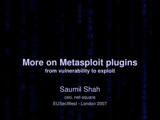 More on Metasploit plugins from vulnerability to exploit