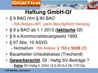 Haftung GmbH-Gf