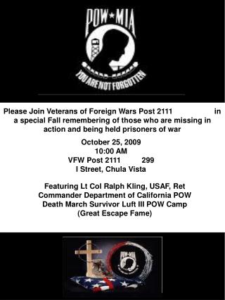 October 25, 2009 10:00 AM VFW Post 2111 299 I Street, Chula Vista