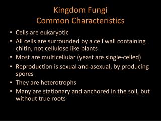 Kingdom Fungi Common Characteristics