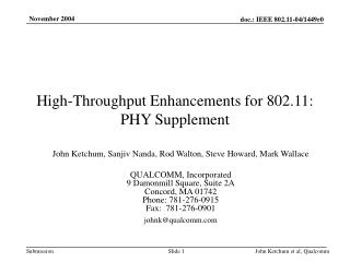 High-Throughput Enhancements for 802.11: PHY Supplement