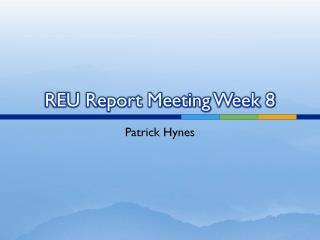 REU Report Meeting Week 8