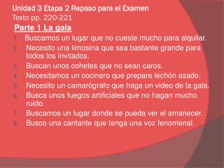 Unidad 3 Etapa 2 Repaso para el Examen Texto pp. 220-221