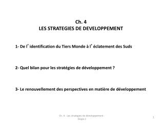 Ch. 4 LES STRATEGIES DE DEVELOPPEMENT