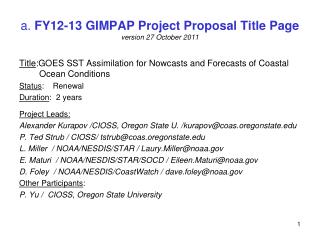 a. FY12-13 GIMPAP Project Proposal Title Page version 27 October 2011