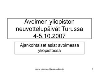 Avoimen yliopiston neuvottelupäivät Turussa 4-5.10.2007