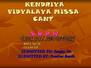 KENDRIYA VIDYALAYA MISSA CANT S.U.P.W