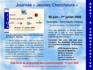 Date limite de proposition des communications : 11 avril 2005
