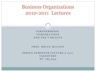 Business Organizations 2010-2011 Lectures