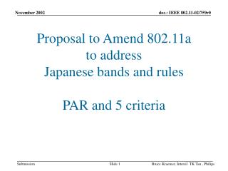 Proposal to Amend 802.11a to address Japanese bands and rules PAR and 5 criteria
