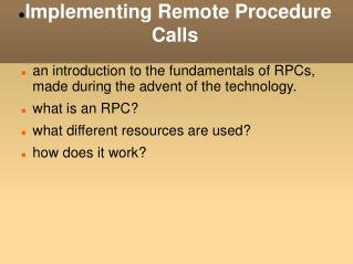 Implementing Remote Procedure Calls