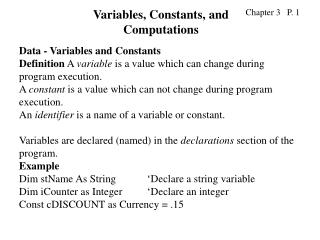 Data - Variables and Constants