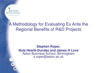 A Methodology for Evaluating Ex Ante the Regional Benefits of R&amp;D Projects