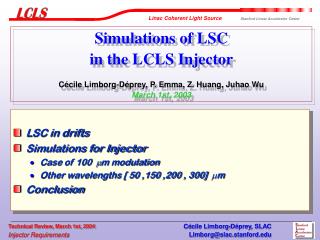 LSC in drifts Simulations for Injector Case of 100  m modulation