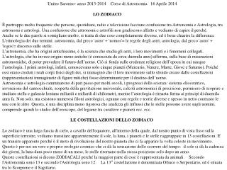 Unitre Saronno- anno 2013-2014 Corso di Astronomia 16 Aprile 2014 LO ZODIACO