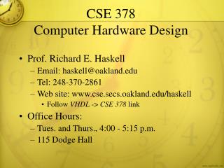 CSE 378 Computer Hardware Design
