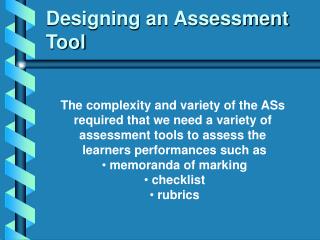 Designing an Assessment Tool