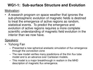 WG1-1: Sub-surface Structure and Evolution