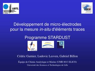 Développement de micro-électrodes pour la mesure in-situ d'éléments traces Programme STARDUST