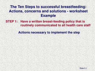 The Ten Steps to successful breastfeeding: Actions, concerns and solutions - worksheet Example