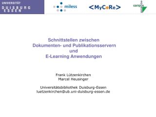 Schnittstellen zwischen Dokumenten- und Publikationsservern und E-Learning Anwendungen