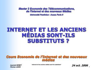 Master 2 Economie des Télécommunications, de l’Internet et des nouveaux Médias