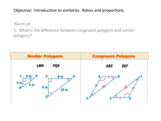 Objective: Introduction to similarity. Ratios and proportions.