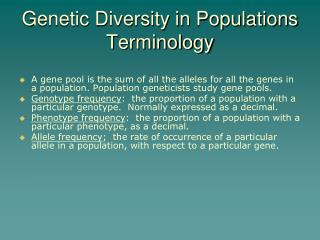 Genetic Diversity in Populations Terminology