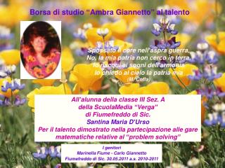 Borsa di studio “Ambra Giannetto” al talento