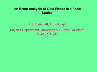 Ion Beam Analysis of Gold Flecks in a Foam Lattice F E Gauntlett, A S Clough