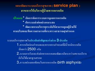 แผนพัฒนาระบบบริการสุขภาพ ( service plan ) สาขาการให้บริการผู้ป่วยทารกแรกเกิด