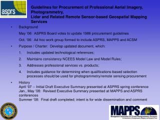 Guidelines for Procurement of Professional Aerial Imagery, Photogrammetry,