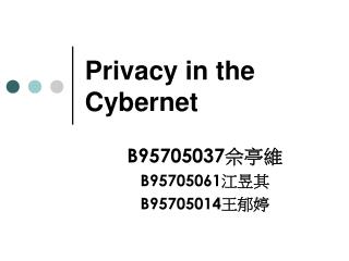 Privacy in the Cybernet
