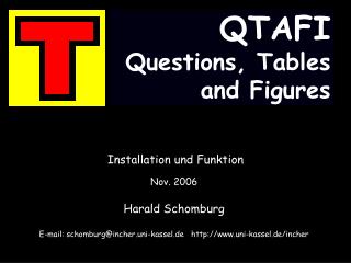 QTAFI Questions, Tables and Figures