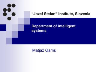 Department of intelligent systems