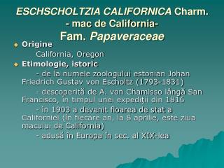ESCHSCHOLTZIA CALIFORNICA Charm. - mac de C alifornia- Fam. Papaveraceae