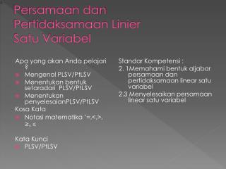 Persamaan dan Pertidaksamaan Linier Satu Variabel