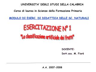 UNIVERSITA’ DEGLI STUDI DELLA CALABRIA