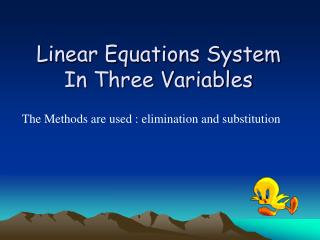 Linear Equations System In Three Variables