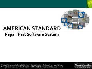 AMERICAN STANDARD Repair Part Software System