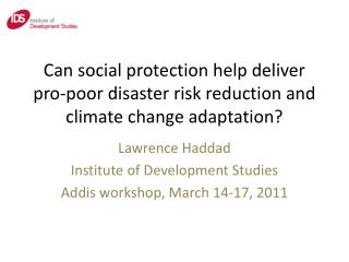 Can social protection help deliver pro-poor disaster risk reduction and climate change adaptation?