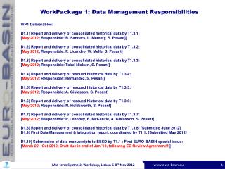 WorkPackage 1: Data Management Responsibilities WP1 Deliverables: