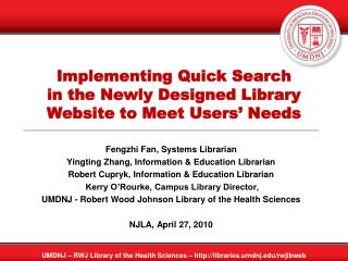 Implementing Quick Search in the Newly Designed Library Website to Meet Users’ Needs
