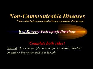 Non-Communicable Diseases 8.1h – Risk factors associated with non-communicable diseases.