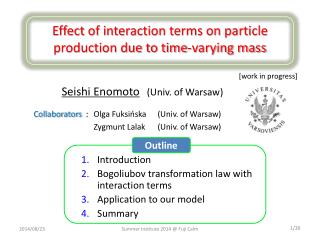 Effect of interaction terms on particle production due to time-varying mass