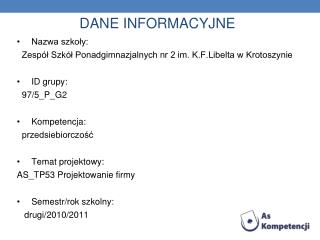 DANE INFORMACYJNE