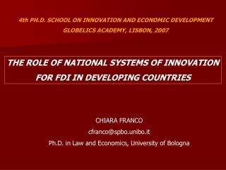 4th PH.D. SCHOOL ON INNOVATION AND ECONOMIC DEVELOPMENT GLOBELICS ACADEMY, LISBON, 2007
