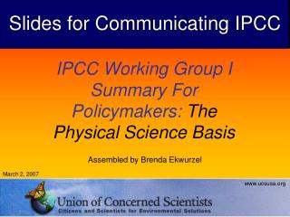 IPCC Working Group I Summary For Policymakers: The Physical Science Basis