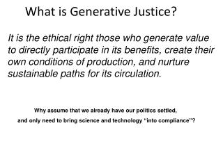 What is Generative Justice?